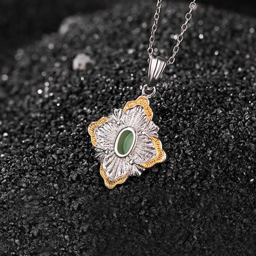 925 Sterling Silver Hetian Cyan Jade Rhombus Luck Necklace 925 Sterling Silver Hetian Cyan Jade Rhombus Luck Necklace