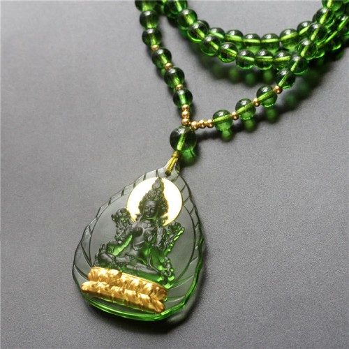 Tibetan Green Tara Buddha Liuli Crystal Protection Necklace Tibetan Green Tara Buddha Liuli Crystal Protection Necklace