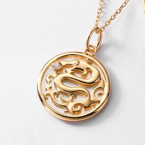 925 Sterling Silver Tridacna Stone Year of the Dragon Necklace 925 Sterling Silver Tridacna Stone Year of the Dragon Necklace