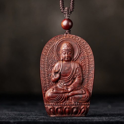 Chinese Zodiac Buddha Red Sandalwood Lotus Necklace