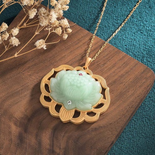 Natural Jade Lotus Harmony Necklace Pendant Natural Jade Lotus Harmony Necklace Pendant