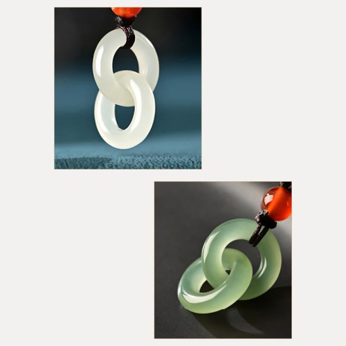 Natural Hetian Cyan Jade White Jade Double Peace Necklace