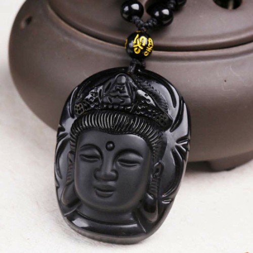 Black Obsidian Kwan Yin Strength Necklace Black Obsidian Kwan Yin Strength Necklace