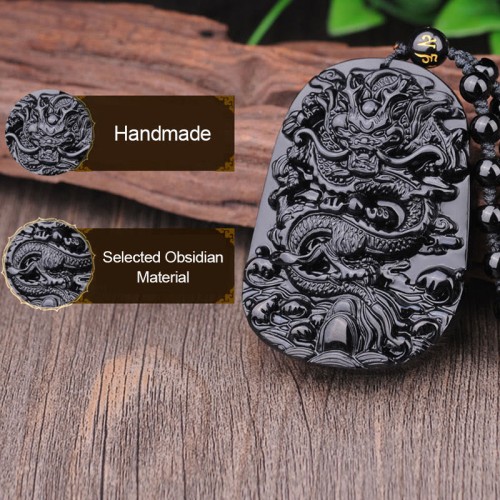 Black Obsidian Stone Dragon Fulfilment Necklace Pendant Black Obsidian Stone Dragon Fulfilment Necklace Pendant