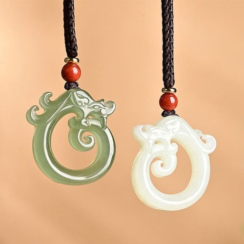 White Jade Cyan Jade Dragon Protection Necklace