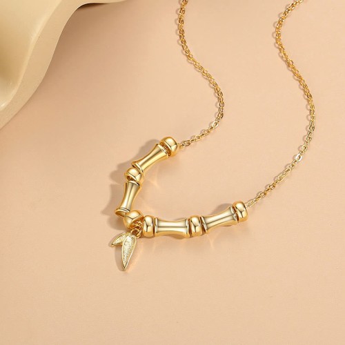 Golden Bamboo Pattern Titanium Steel Wealth Necklace