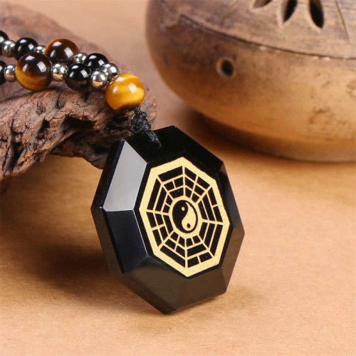 Bagua Yin Yang Black Obsidian Beaded Necklace Bagua Yin Yang Black Obsidian Beaded Necklace