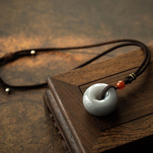 Round Jade Gray Jade Peace Luck Necklace Pendant