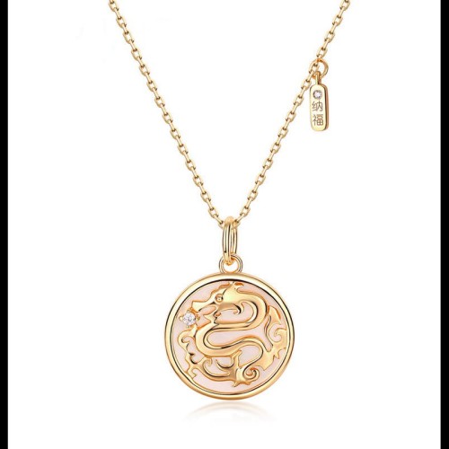 925 Sterling Silver Tridacna Stone Year of the Dragon Necklace 925 Sterling Silver Tridacna Stone Year of the Dragon Necklace