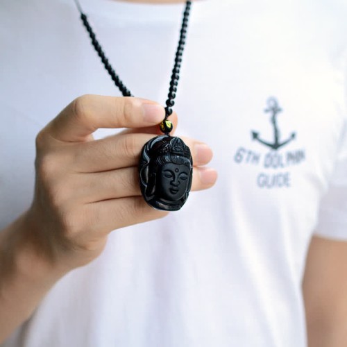 Black Obsidian Kwan Yin Strength Necklace Black Obsidian Kwan Yin Strength Necklace
