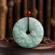 Round Jade Peace Buckle Peony Flower Pendant Necklace