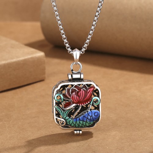 Koi Lotus Copper Coins Ghau Prayer Box Necklace Koi Lotus Copper Coins Ghau Prayer Box Necklace