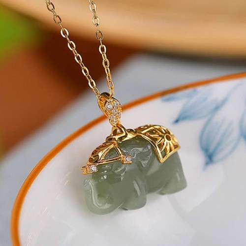 925 Sterling Silver Jade Elephant Blessing Necklace