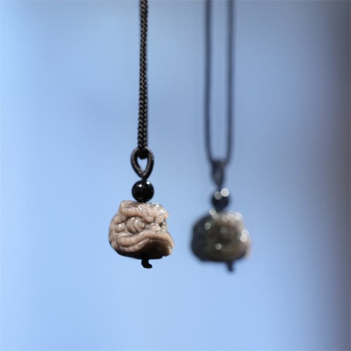 Silver Sheen Obsidian Dancing Lion Necklace