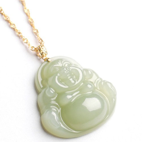Sterling Silver Laughing Buddha Cyan Jade Success Necklace