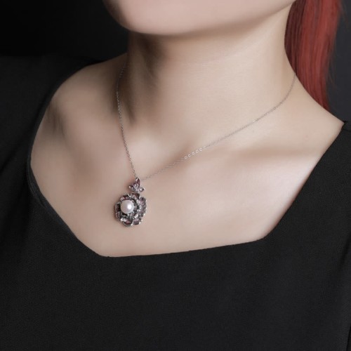 999 Sterling Silver Peony Flower Pearl Necklace 999 Sterling Silver Peony Flower Pearl Necklace