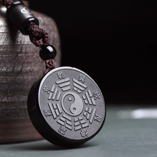 Black Obsidian Bagua Yin Yang Strength Necklace Black Obsidian Bagua Yin Yang Strength Necklace