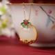 White Jade Red Agate Flower Blessing Necklace White Jade Red Agate Flower Blessing Necklace