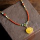 Red Agate Amber Peony Confidence Necklace Pendant