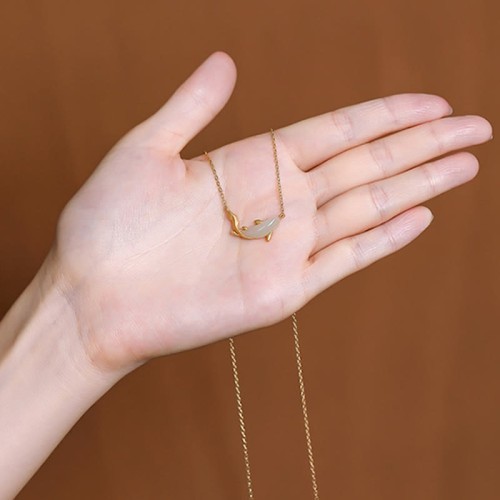 925 Silver White Jade Dolphin Luck Necklace