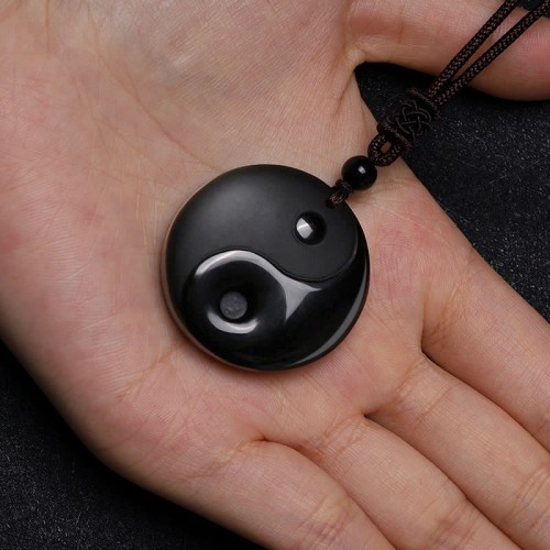 Black Obsidian Taoism Yin Yang Carved Necklace Black Obsidian Taoism Yin Yang Carved Necklace