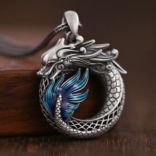999 Sterling Silver Year of the Dragon Peace Buckle Necklace