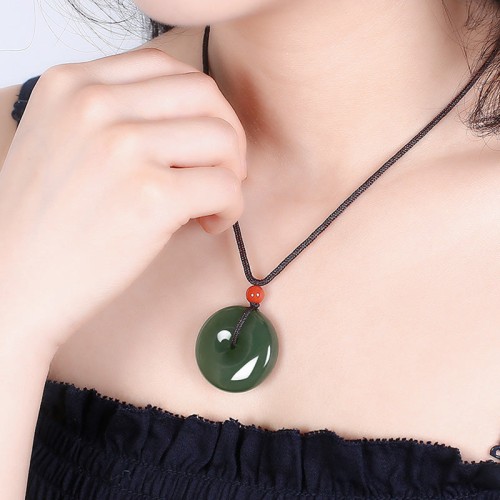 Round Jade Peace Buckle Prosperity String Necklace