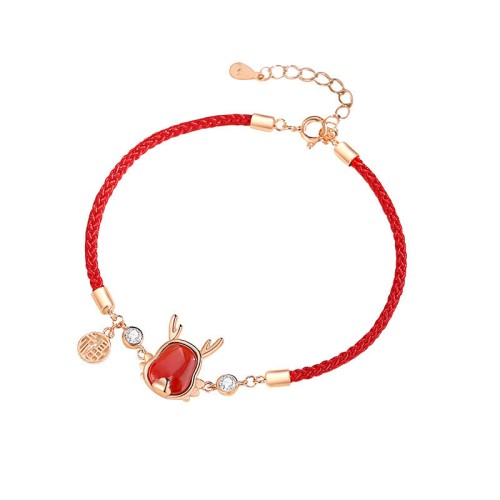 925 Sterling Silver Year of the Dragon Red Agate Necklace 925 Sterling Silver Year of the Dragon Red Agate Necklace