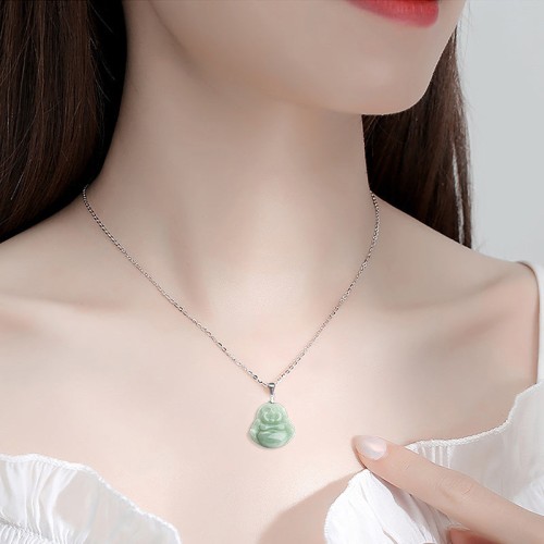 Laughing Buddha Jade Blessing Necklace Pendant