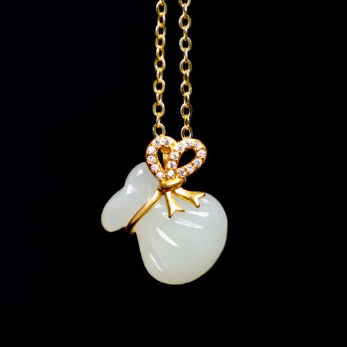 Natural Hetian White Jade Money Bag Necklace