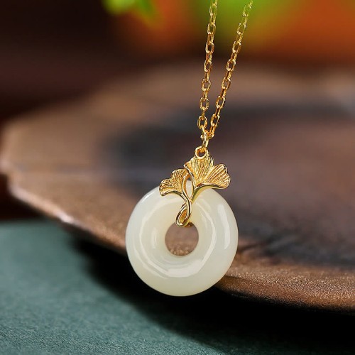 925 Sterling Silver Jade Ginkgo Leaf Peace Necklace 925 Sterling Silver Jade Ginkgo Leaf Peace Necklace