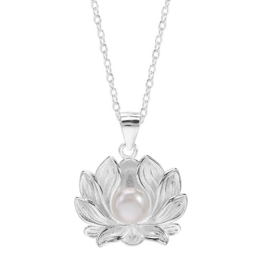 925 Sterling Silver Lotus Flower Pearl Wealth Necklace 925 Sterling Silver Lotus Flower Pearl Wealth Necklace