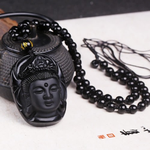 Black Obsidian Kwan Yin Strength Necklace Black Obsidian Kwan Yin Strength Necklace