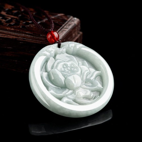 Jade Lotus Carved Prosperity Necklace Pendant Jade Lotus Carved Prosperity Necklace Pendant