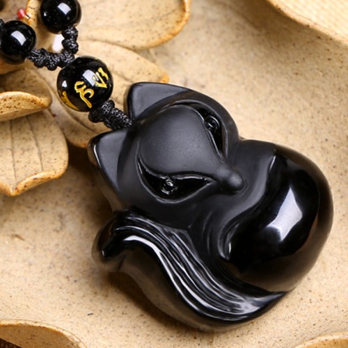Natural Black Obsidian Tiger Eye Ice Fox Pendant Necklace Natural Black Obsidian Tiger Eye Ice Fox Pendant Necklace