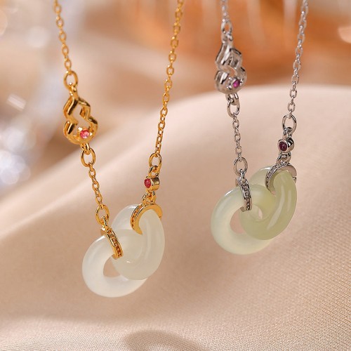 Sterling Silver Round Jade Prosperity Necklace Pendant Sterling Silver Round Jade Prosperity Necklace Pendant