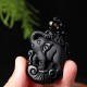 Black Obsidian Elephant Protection Key Chain Necklace Pendant