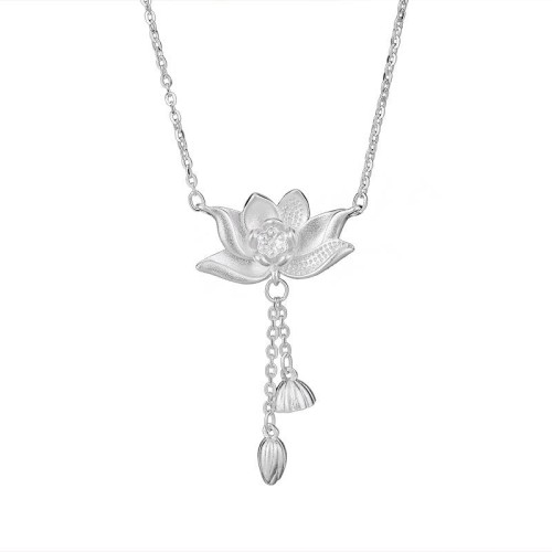 Sterling Silver Lotus Flower Enlightenment Necklace Pendant