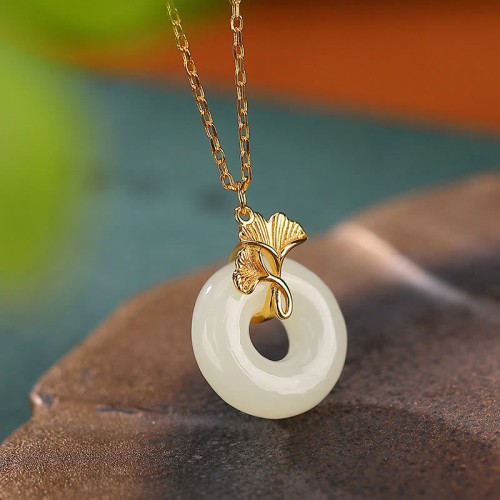 925 Sterling Silver Jade Ginkgo Leaf Peace Necklace 925 Sterling Silver Jade Ginkgo Leaf Peace Necklace