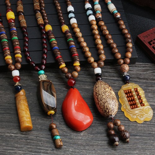 Tibetan Wenge Wood Bodhi Seed Agate Necklace Tibetan Wenge Wood Bodhi Seed Agate Necklace