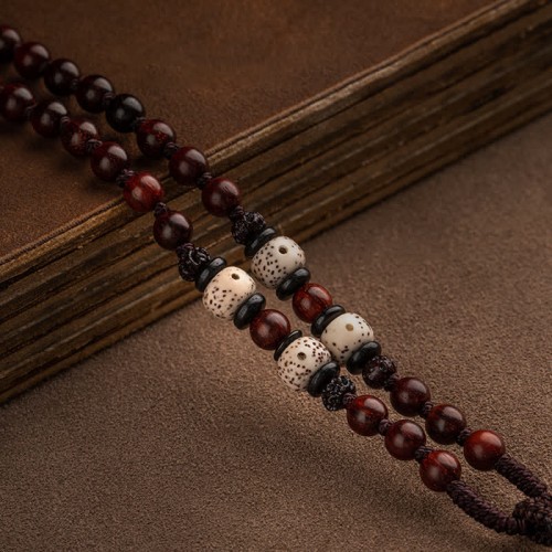 Chinese Zodiac Buddha Red Sandalwood Lotus Necklace