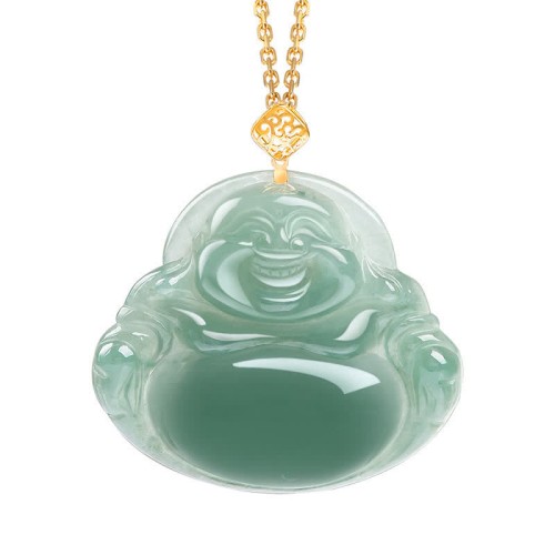 Laughing Buddha Natural Jade Prosperity Necklace