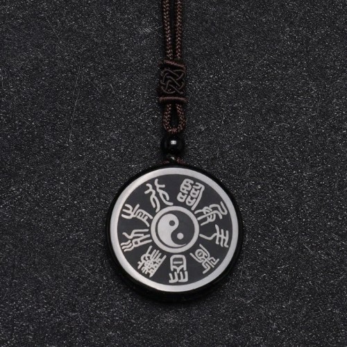 Black Obsidian Taoism Yin Yang Carved Necklace Black Obsidian Taoism Yin Yang Carved Necklace