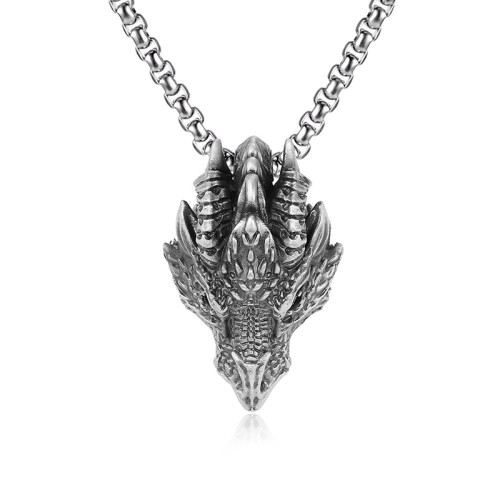 Pure Tin Dragon Head Protection Luck Necklace Pure Tin Dragon Head Protection Luck Necklace