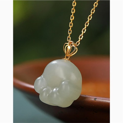 925 Silver Hetian White Jade Cat Paw Luck Necklace