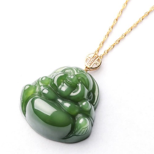 925 Silver Laughing Buddha Hetian Jade 18K Gold Necklace 925 Silver Laughing Buddha Hetian Jade 18K Gold Necklace
