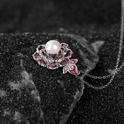 999 Sterling Silver Peony Flower Pearl Necklace 999 Sterling Silver Peony Flower Pearl Necklace