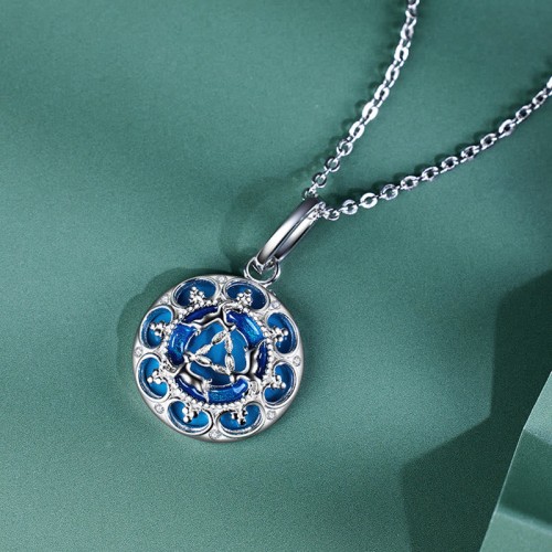 Sterling Silver Turquoise Three Rabbits Balance Necklace Pendant