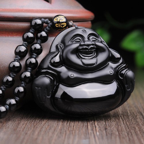Laughing Buddha Black Obsidian Transformation Necklace
