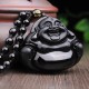 Laughing Buddha Black Obsidian Transformation Necklace